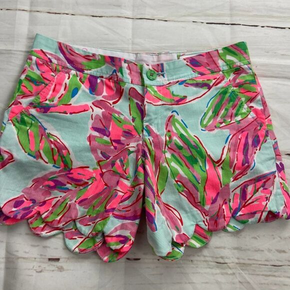 Lilly Pulitzer In The Vias Buttercup tropical bright palm Shorts womens 00 - Picture 1 of 6